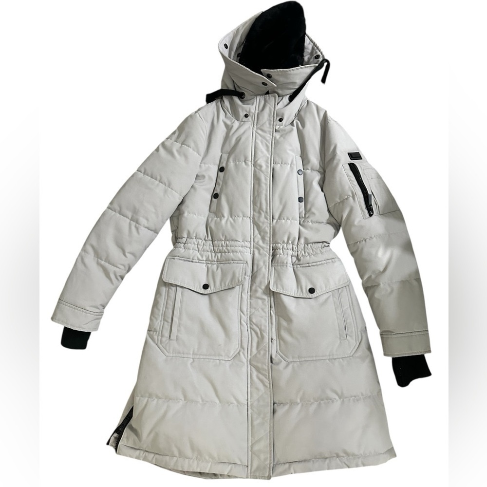 BCBGMaxAzria Hooded Long Parka Coat- Gray Super Warm